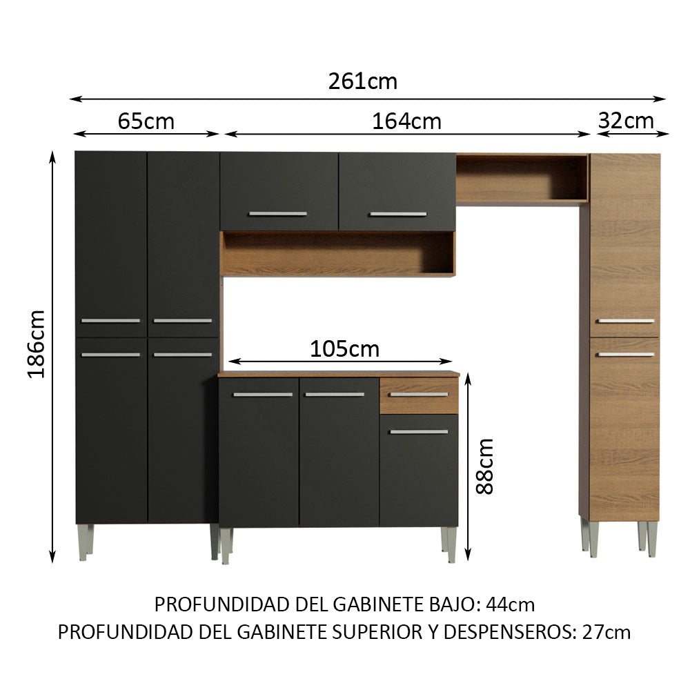 Cocina Integral Emilly Hit 2.60 Metros Marrón/Negro/Marrón