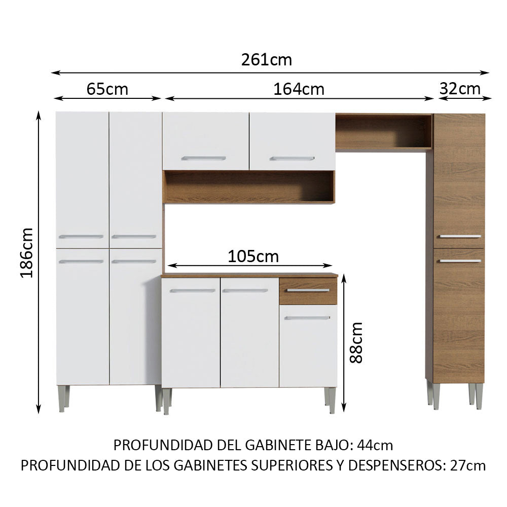Cocina Integral Emilly Hit 2.60 Metros Marrón/Blanco