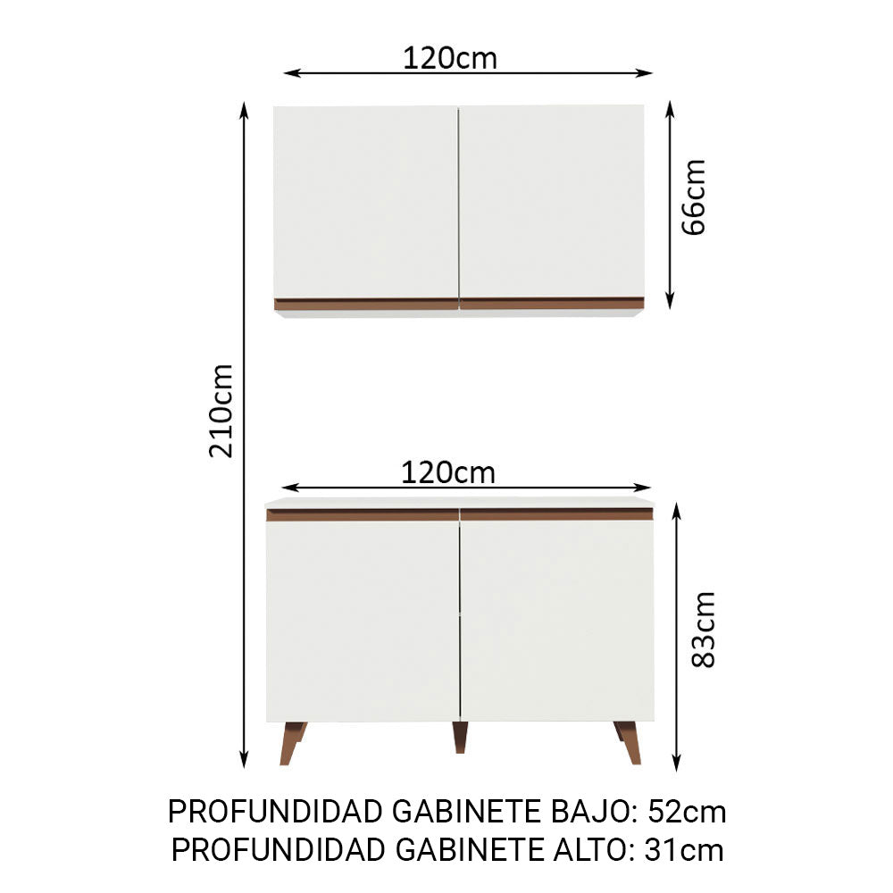 Kit Mueble de Cocina Superior y Mueble Bajo Reims 1.20 m Blanco