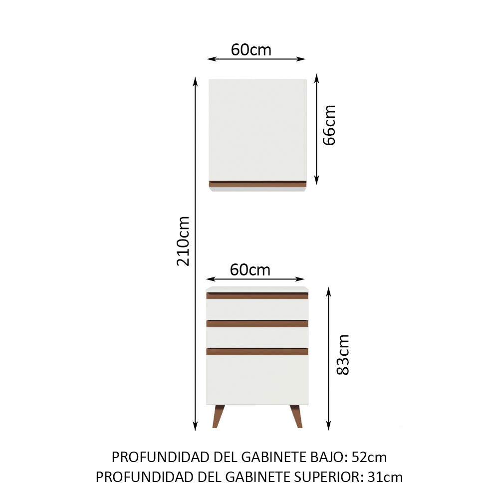 Kit Mueble de Cocina Superior y Mueble Bajo Reims 60 cm Blanco