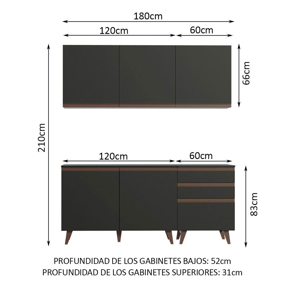Cocina Integral Reims 1.80 m con Encimera Negro 80