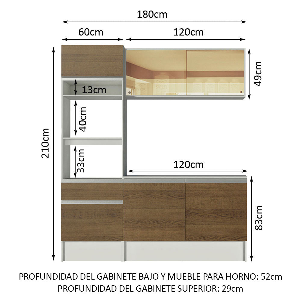 Cocina Integral Diamante 180 cm con Encimera Blanco/Marrón Madesa
