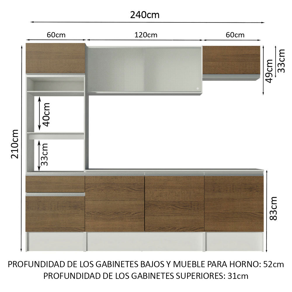 Cocina Integral Topazio 2.40 m con Encimera Blanco/Marrón