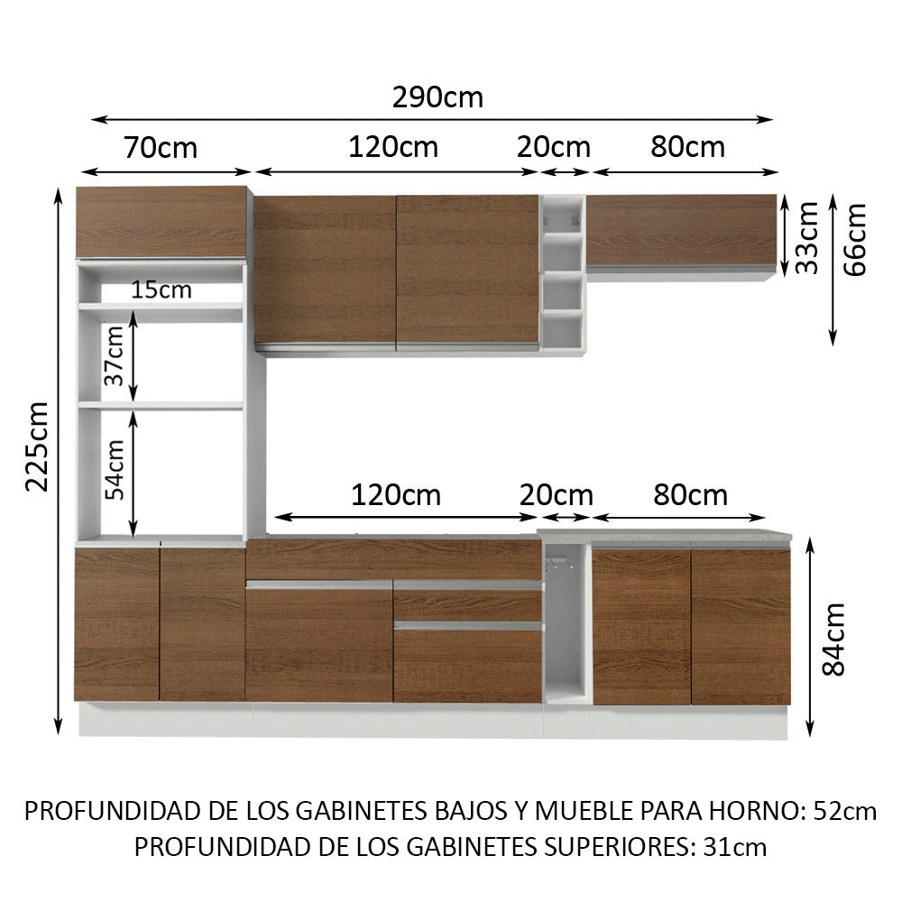 Cocina Integral Vicenza 2.90 Metros Blanco/Marrón