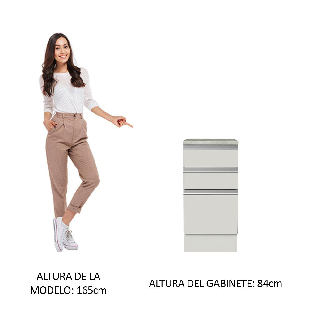 Mueble de Cocina Bajo Glamy 3 Cajones 40 cm x 60 cm con Encimera Blanco