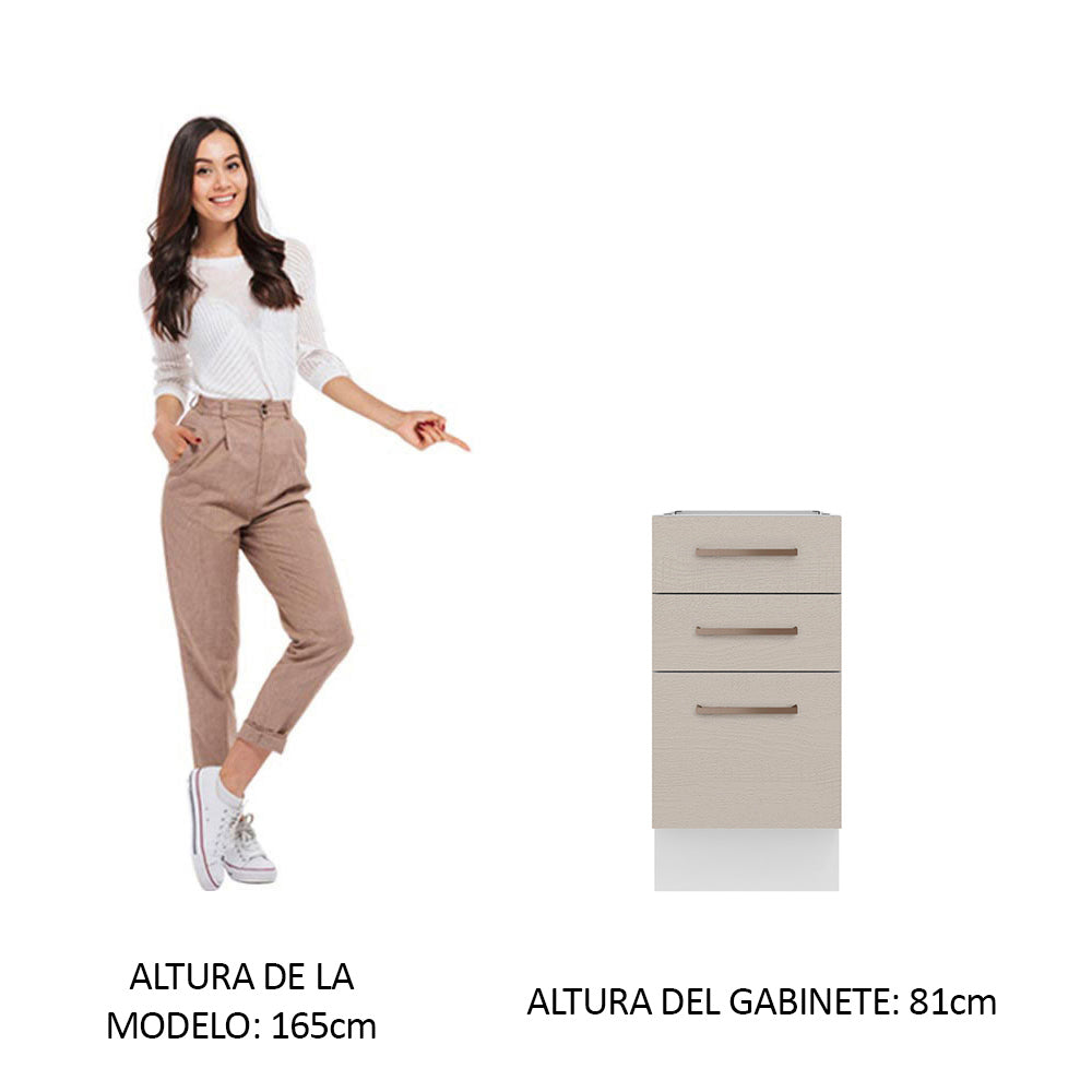 Mueble de Cocina Bajo Agata 3 Cajones 40 cm x 60 cm sin Encimera Blanco/Crema