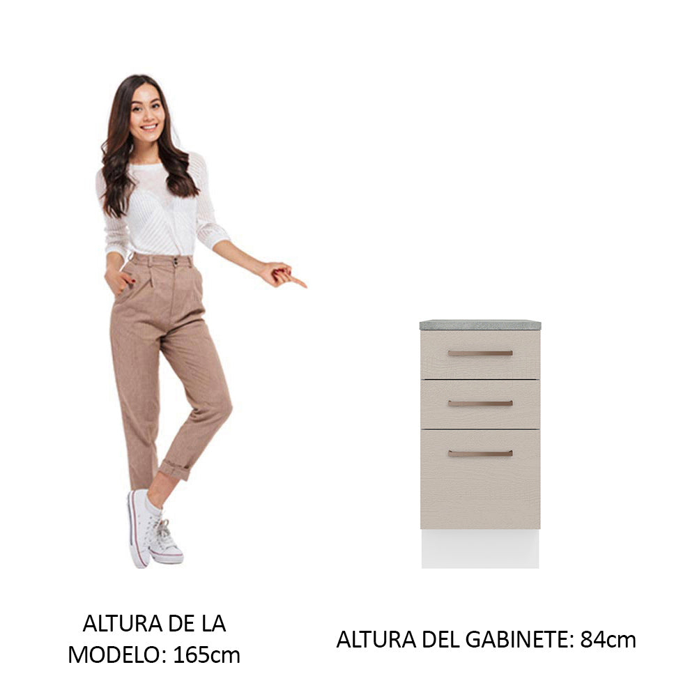 Mueble de Cocina Bajo Agata 3 Cajones 40 cm x 60 cm con Encimera Blanco/Crema