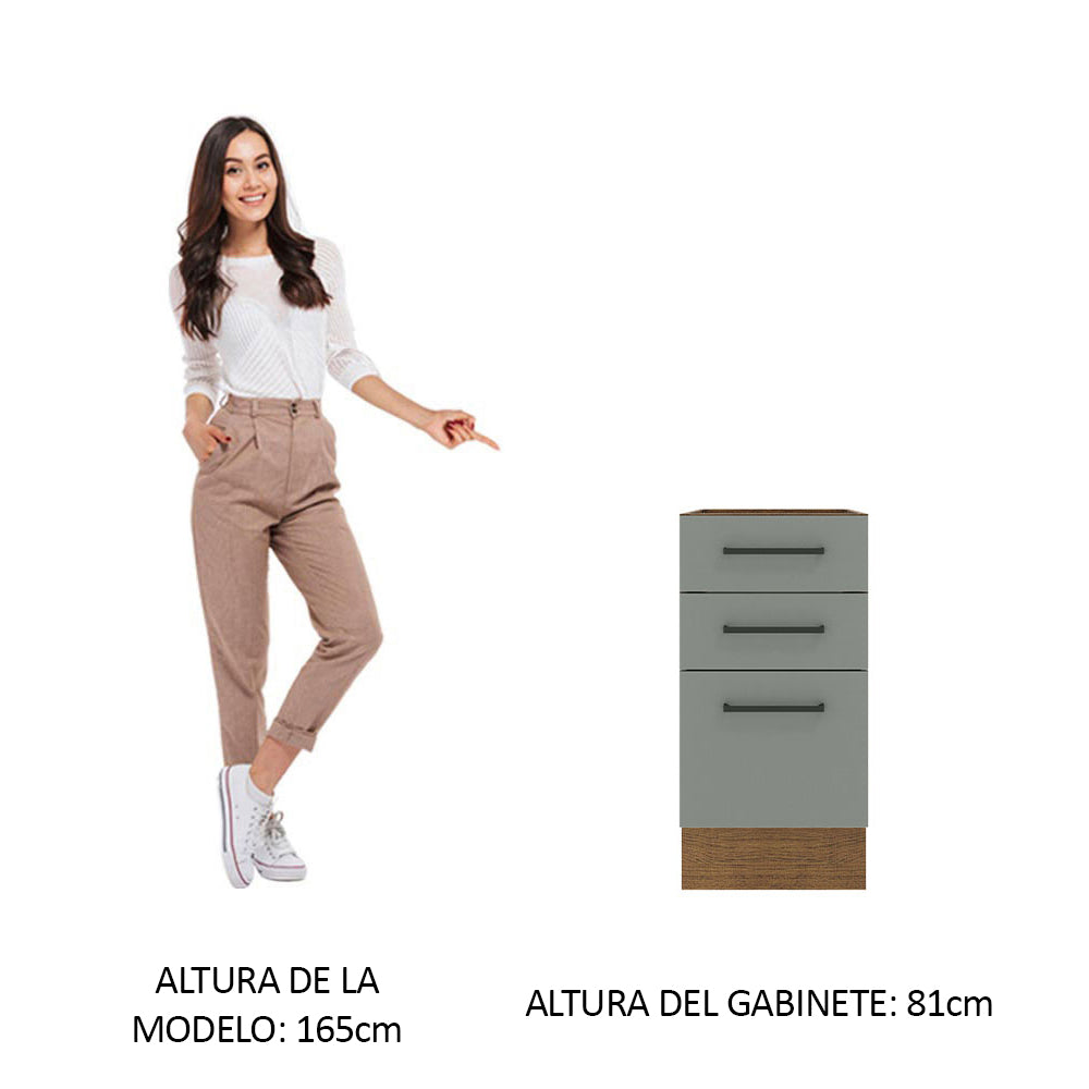 Mueble de Cocina Bajo Agata 3 Cajones 40 cm x 60 cm sin Encimera Marrón/Gris