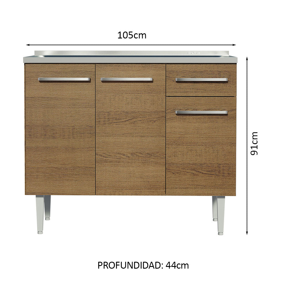 Mueble de Cocina Emilly 1.05 m con Mesón de Acero Marrón