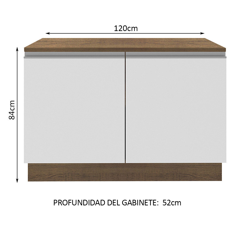 Mueble de Cocina Bajo Glamy 1.20 m 2 Puertas con Encimera Marrón/Blanco