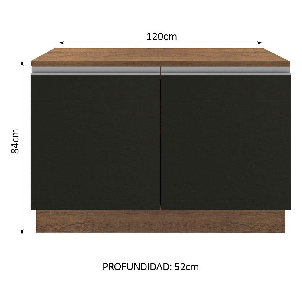 Mueble de Cocina Bajo Glamy 1.20 m 2 Puertas con Encimera Marrón/Negro