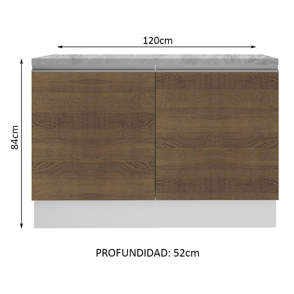 Mueble de Cocina Bajo Glamy 1.20 m 2 Puertas con Encimera Blanco/Marrón