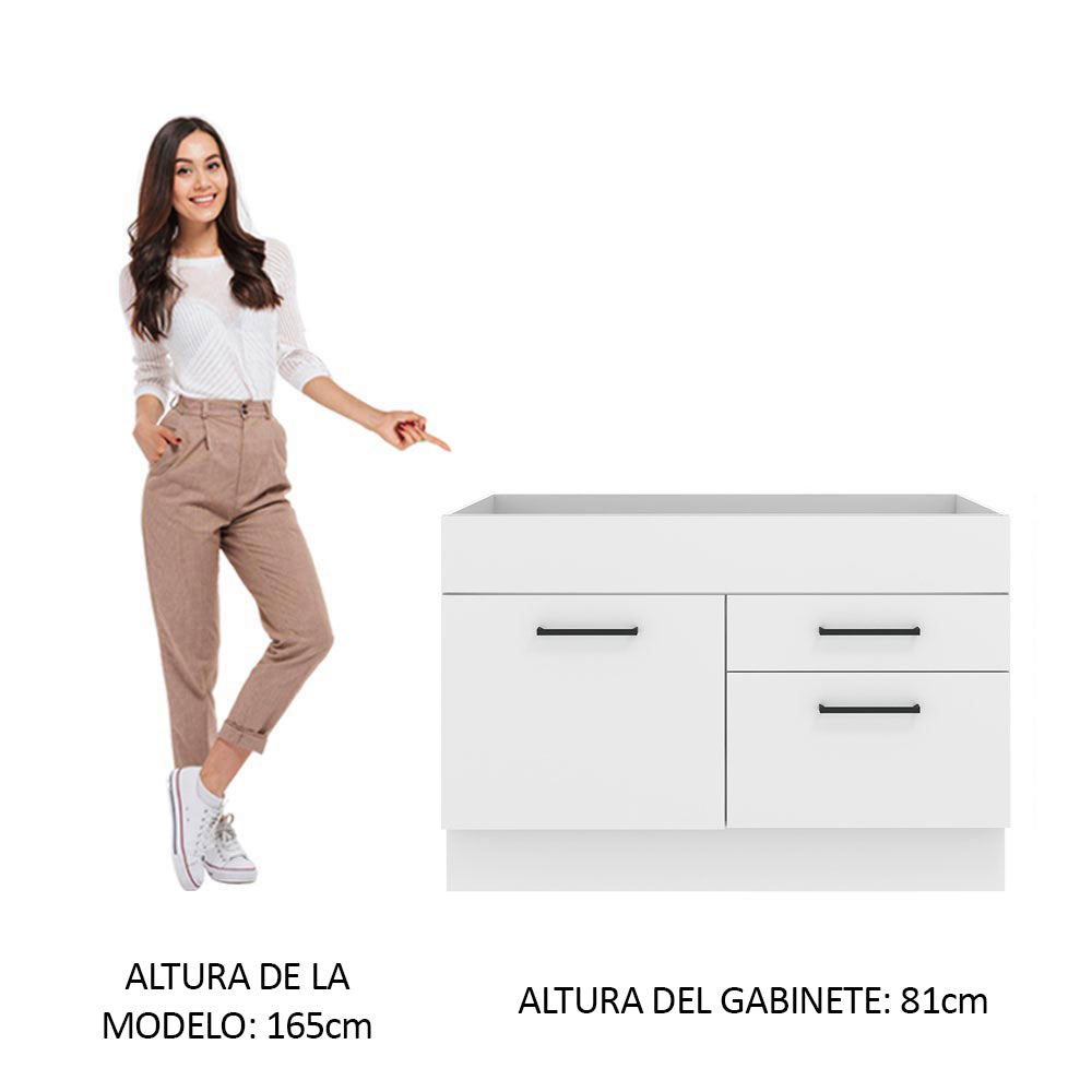 Mueble de Cocina Bajo Agata 1.20 m 1 Puerta 2 Cajones Blanco