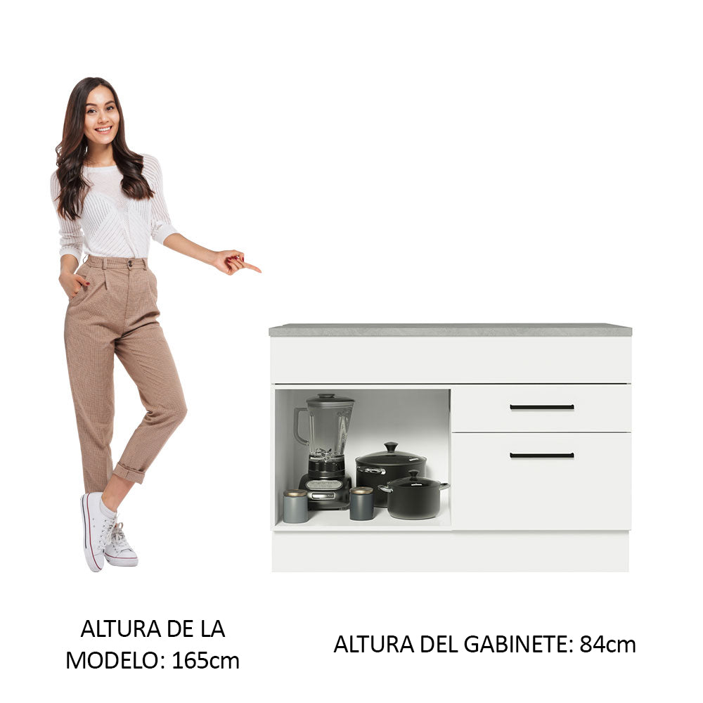 Mueble de Cocina Bajo Agata 1.20 m 1 Puerta 2 Cajones con Encimera Blanco