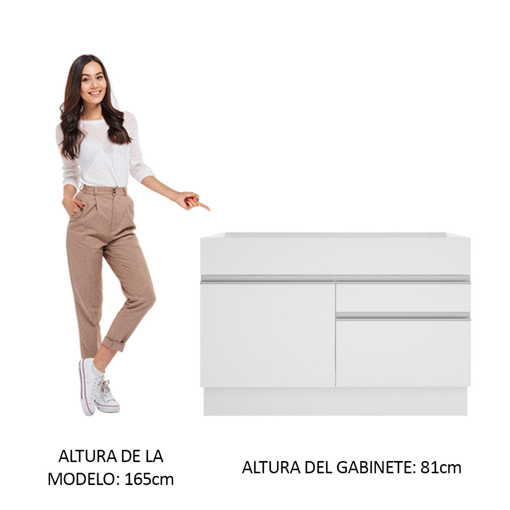 Mueble de Cocina Bajo Glamy 1.20 m 1 Puerta 2 Cajones Blanco