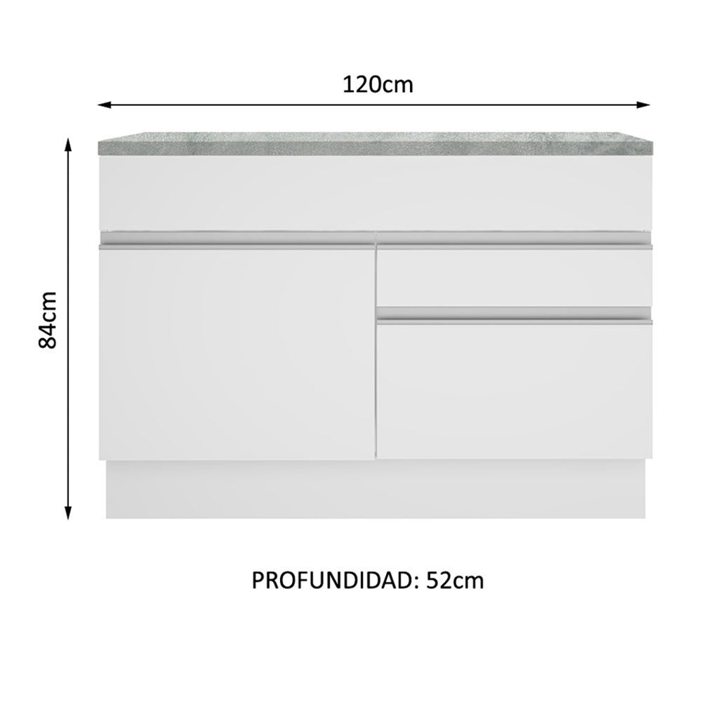 Mueble de Cocina Bajo Glamy 1.20 m 1 Puerta 2 Cajones con Encimera Blanco