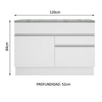 Mueble de Cocina Bajo Glamy 1.20 m 1 Puerta 2 Cajones con Encimera Blanco