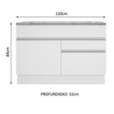 Mueble de Cocina Bajo Glamy 1.20 m 1 Puerta 2 Cajones con Encimera