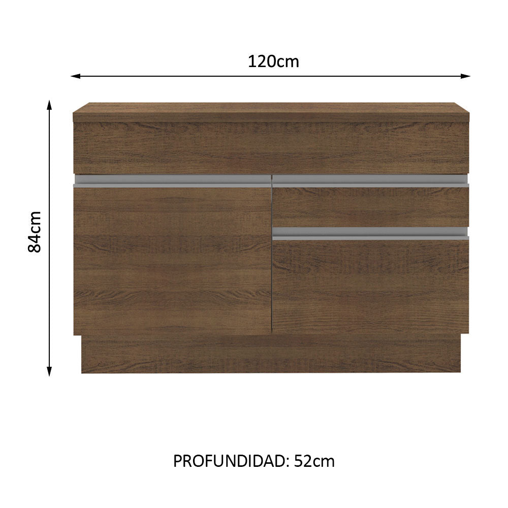 Mueble de Cocina Bajo Glamy 1.20 m 1 Puerta 2 Cajones con Encimera Marrón