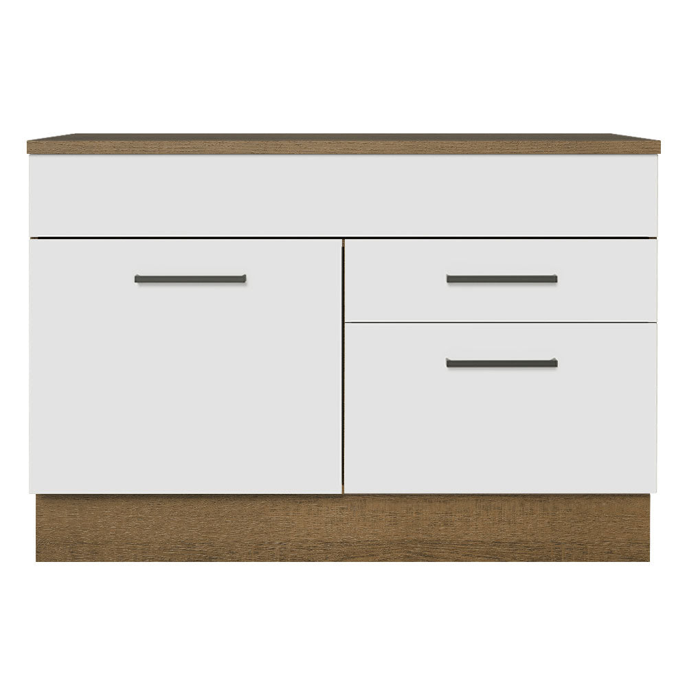 Mueble de Cocina Bajo Agata 1.20 m 1 Puerta 2 Cajones con Encimera Marrón/Blanco