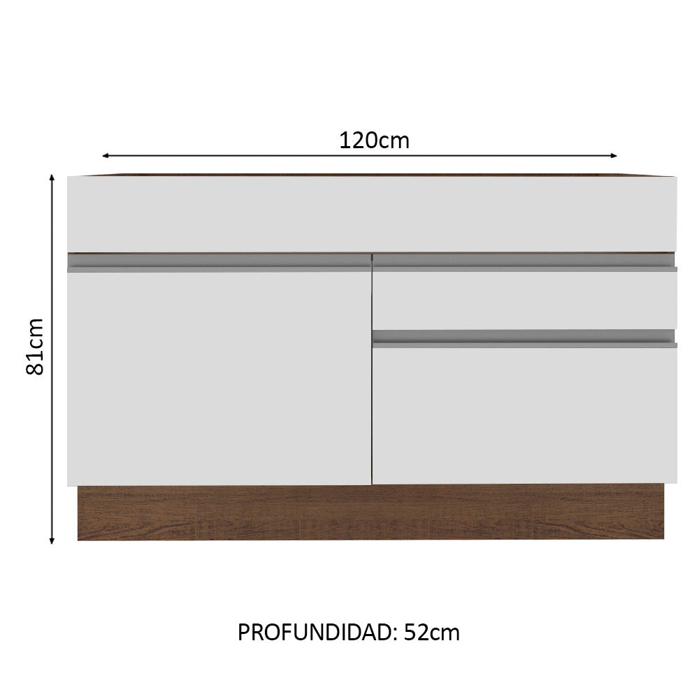 Mueble de Cocina Bajo Glamy 1.20 Metros 1 Puerta 2 Cajones