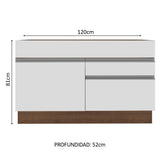 Mueble de Cocina Bajo Glamy 1.20 Metros 1 Puerta 2 Cajones