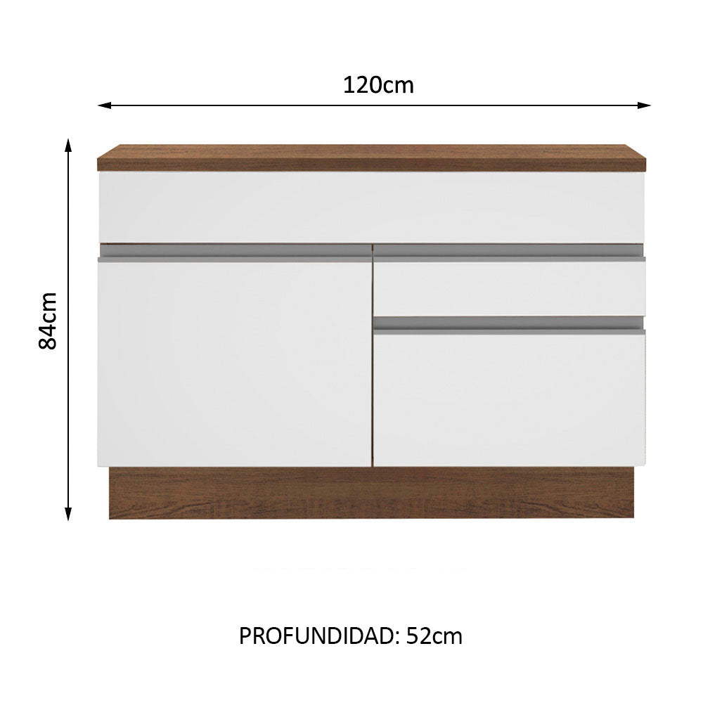 Mueble de Cocina Bajo Glamy 1.20 m 1 Puerta 2 Cajones con Encimera Marrón/Blanco