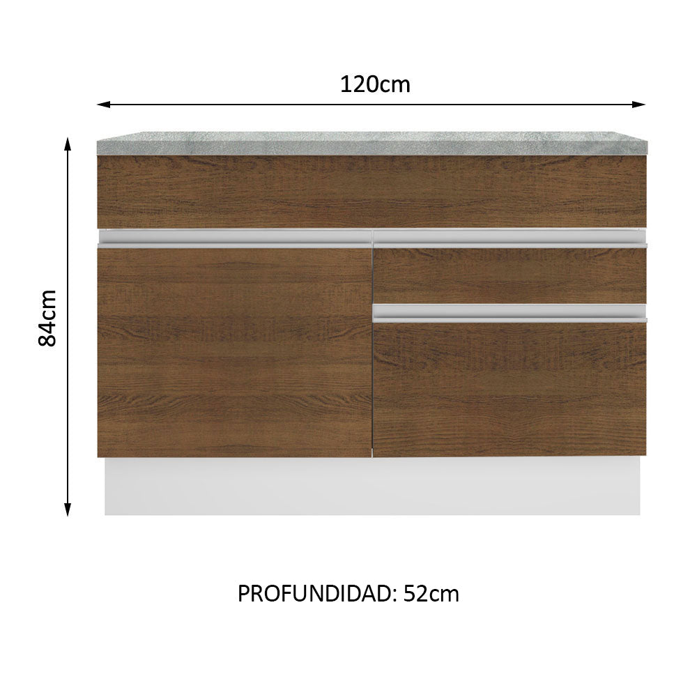 Mueble de Cocina Bajo Glamy 1.20 m 1 Puerta 2 Cajones con Encimera Blanco/Marrón