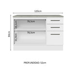 Mueble de Cocina Bajo Agata 1.20 m 2 Puertas 3 Cajones con Encimera Blanco