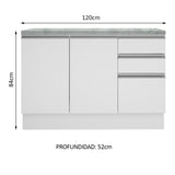 Mueble de Cocina Bajo Glamy 1.20 m 2 Puertas 3 Cajones con Encimera
