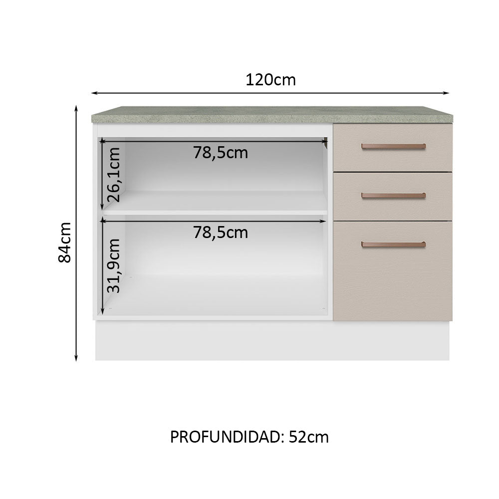 Mueble de Cocina Bajo Agata 1.20 m 2 Puertas 3 Cajones con Encimera