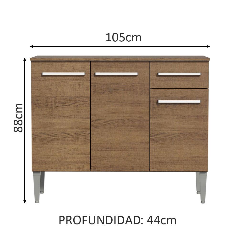 Mueble de Cocina Emilly 1.05 m 3 Puertas 1 Cajón con Encimera de MDP Marrón