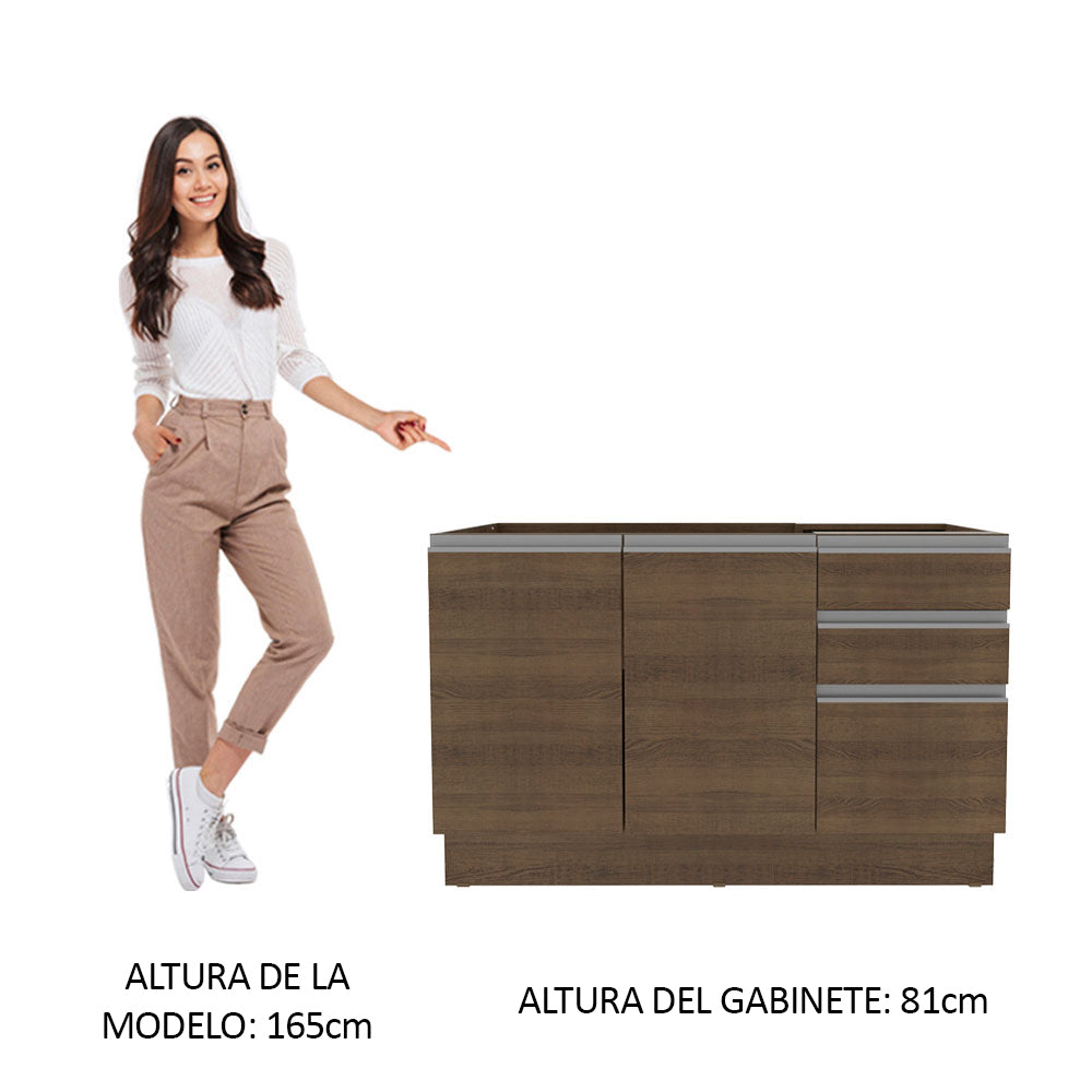 Mueble de Cocina Bajo Glamy 1.20 m 2 Puertas 3 Cajones Marrón