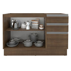 Mueble de Cocina Bajo Glamy 1.20 m 2 Puertas 3 Cajones y Portacubiertos Marrón