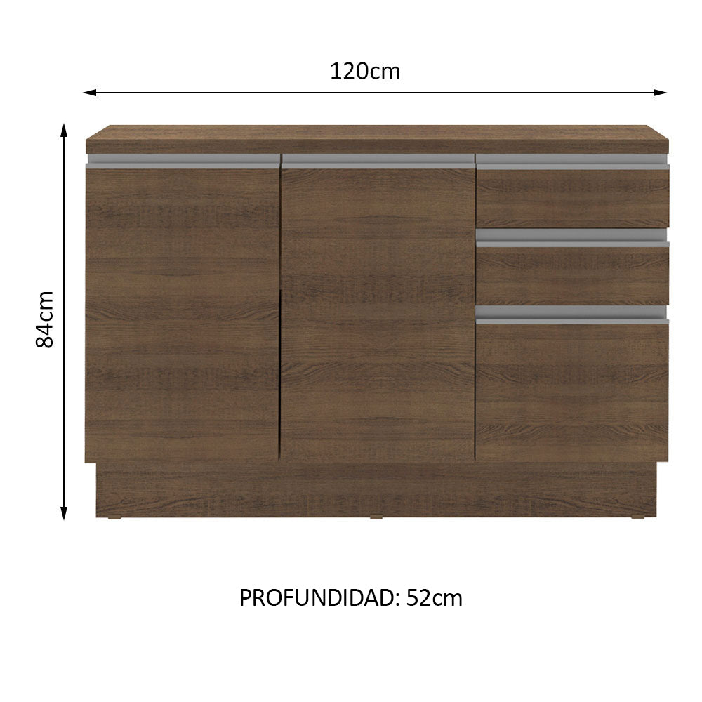 Mueble de Cocina Bajo Glamy 1.20 m 2 Puertas 3 Cajones con Encimera Marrón