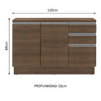 Mueble de Cocina Bajo Glamy 1.20 m 2 Puertas 3 Cajones con Encimera Marrón