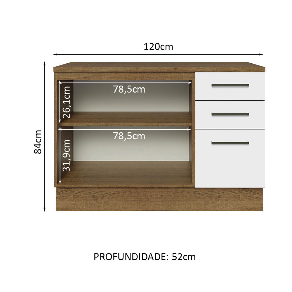 Mueble de Cocina Bajo Agata 1.20 m 2 Puertas 3 Cajones con Encimera