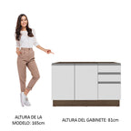 Mueble de Cocina Bajo Glamy 1.20 m 2 Puertas 3 Cajones Marrón/Blanco