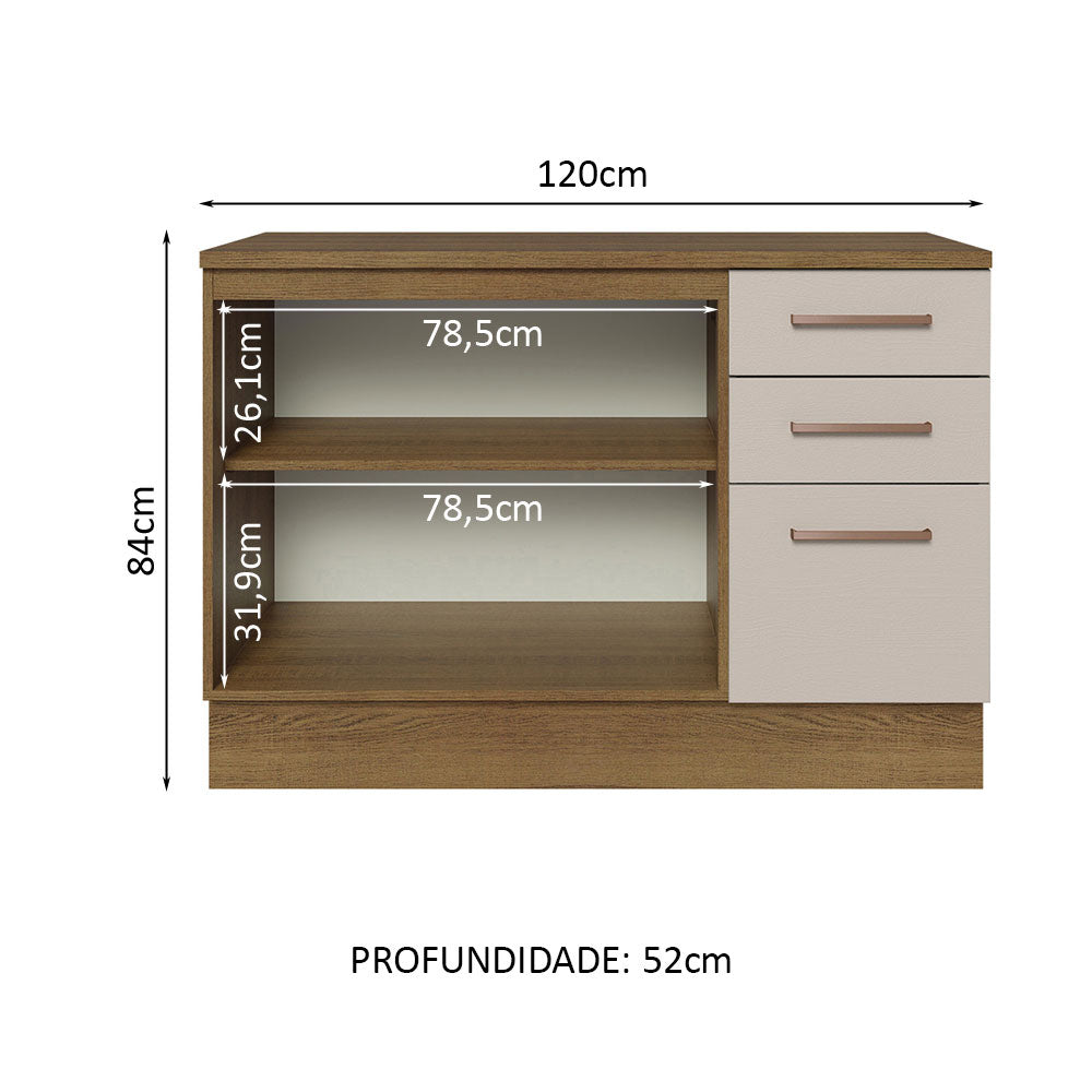 Mueble de Cocina Bajo Agata 1.20 m 2 Puertas 3 Cajones con Encimera