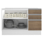 Mueble de Cocina Bajo Glamy 1.20 m 2 Puertas 3 Cajones Blanco/Marrón