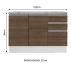 Mueble de Cocina Bajo Glamy 1.20 m 2 Puertas 3 Cajones con Encimera Blanco/Marrón