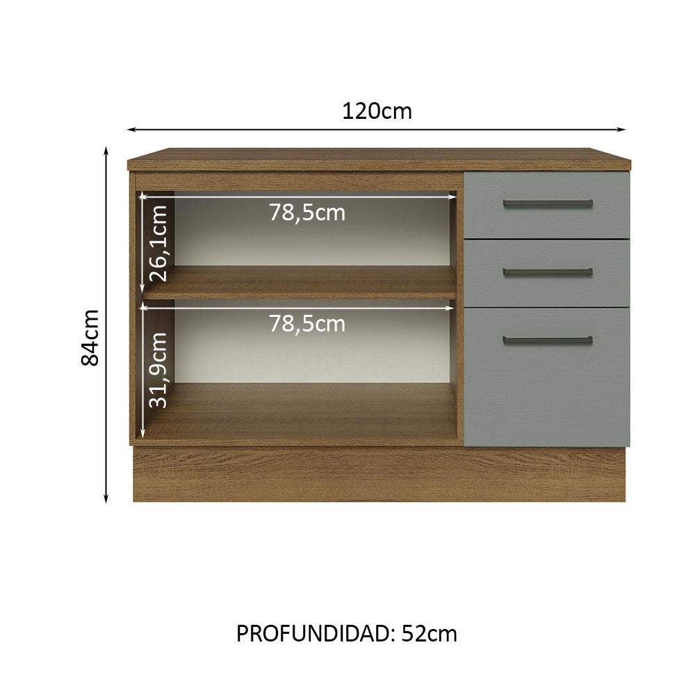 Mueble de Cocina Bajo Agata 1.20 m 2 Puertas 3 Cajones con Encimera Marrón/Gris