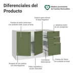 Mueble de Cocina Bajo Vik 1.20 m 2 Puertas 3 Cajones Blanco/Verde