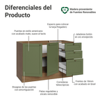 Mueble de Cocina Bajo Vik 1.20 m 2 Puertas 3 Cajones MarrónVerde