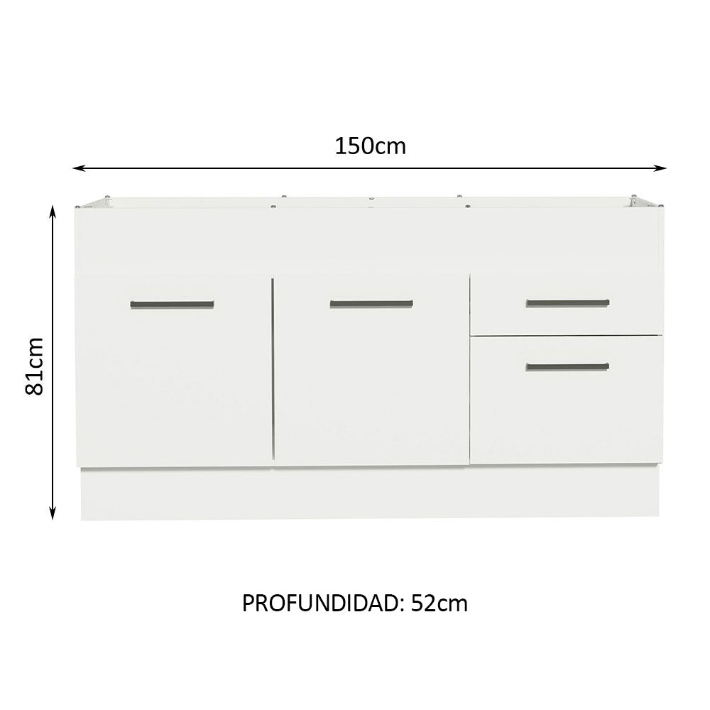 Mueble de Cocina Bajo Agata 1.50 m 2 Puertas 2 Cajones Blanco
