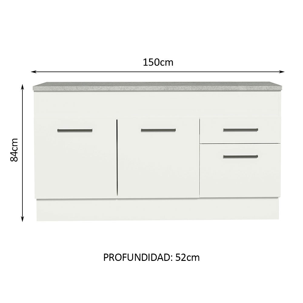 Mueble de Cocina Bajo Agata 1.50 m 2 Puertas 2 Cajones con Encimera Blanco