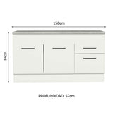 Mueble de Cocina Bajo Agata 1.50 m 2 Puertas 2 Cajones con Encimera