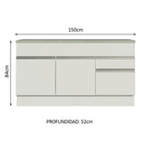 Mueble de Cocina Bajo Glamy 1.50 m 2 Puertas 2 Cajones con Encimera