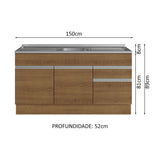 Mueble de Cocina Bajo Glamy 1.50 m 2 Prts 2 Cajones con Mesón de Acero