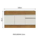 Mueble de Cocina Bajo Glamy 1.50 m 2 Puertas 2 Cajones Marrón/Blanco